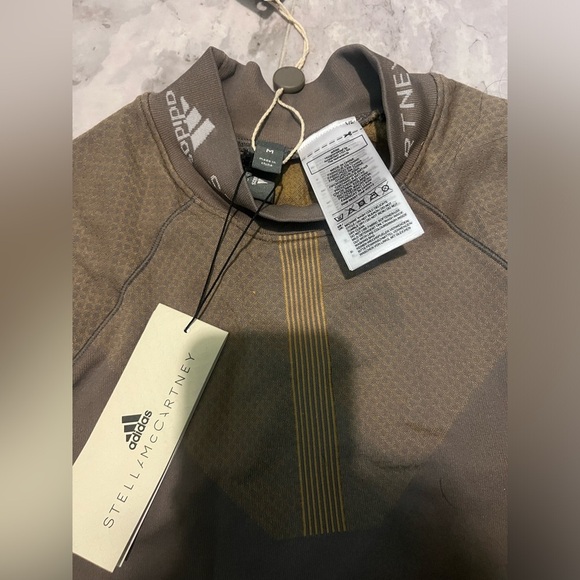 Adidas X Stella McCartney NWT Tan Run Knit Mock Neck Contour Top Medium - Picture 6 of 6